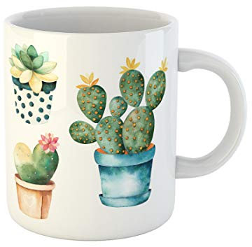 Awowee Coffee Mug Watercolor Handpainted Cactus Plant and Succulent in Pot Clipart 11 Oz Ceramic Tea Cup Mugs Best Gift Or Souvenir For Family Friends Coworkers
