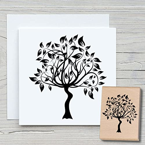 NEWSTAMPS Stempel Baum 01 Motivstempel groß aus Holz & Gummi zum Karten basteln, Holzstempel, Blumen, Pflanzen, Floral, Wiese, Gräser, Scrapbook, Textilstempel, Deko, Kinder