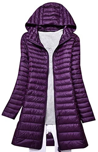 Piumini Leggeri Lunghi Donna Invernali Piumino Leggero Donna Lungo Con Cappuccio Invernale Puffer Jacket Donna Giacca Cappotto Giubbino Giacche Giaccone Piumino Impermeabile Donna Taglie Forti Viola L