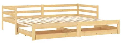 vidaXL Massivholz Kiefer Tagesbett Ausziehbar Sofa Bett Gästebett Schlafsofa Holzbett Bettsofa Sofabett Massivholzbett Ausziehbett 2X(90x200) cm