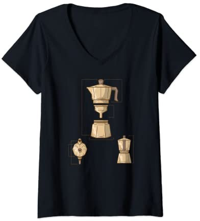 Womens Vintage Coffee Maker Bialetti Barista Gift Coffee Moka Pot V-Neck T-Shirt