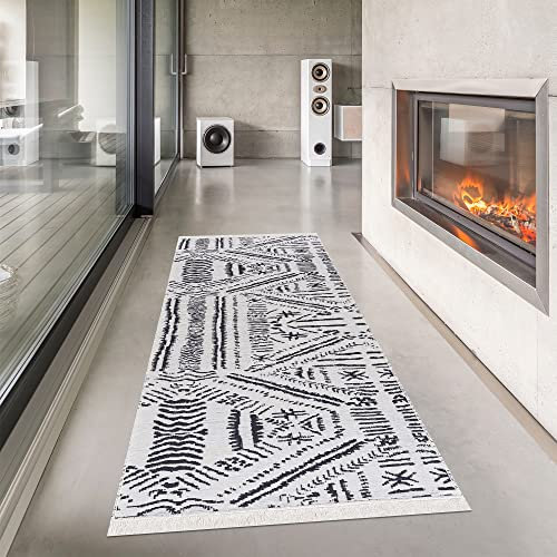Pasha Home Läufer Flur Teppich - 80x200cm - Waschbarer rutschfest Teppich Küche, Wohnzimmer & Eingangsbereich - Teppichläufer - Boho Style, Aus Baumwolle, Wendbar