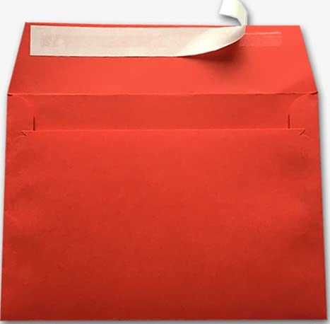 C6 Coloured envelopes for A6 Greeting Cards Wedding Invitation Crafts 114x162mm - Pack of 100 (Red Peel & Seal)