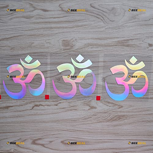 3er Pack Holografisch Irisierend Farbe, 10,2cm - Yoga Om Ohm Symbol Indien Aufkleber Sticker Vinyl - für Auto Boot Laptop Kein Hintergrund Konturschnitt