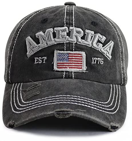 GzacDeope Baseballkappe mit amerikanischer Flagge, lustig, verstellbar, Baumwolle, bestickt, Used-Look
