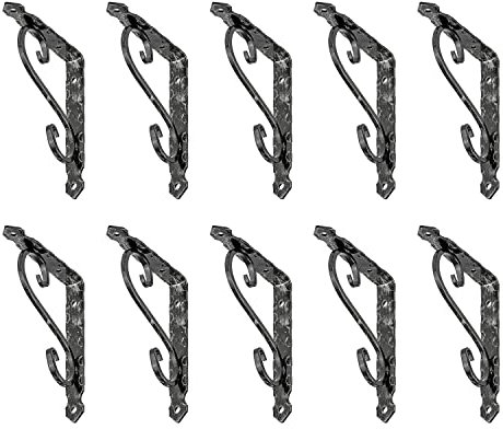 siwitec Schmiedeeiserne Konsole 200 x 150 mm schwarz im 10er-Set, Regalwinkel mit 65 kg Traglast