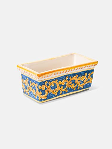 Terrecotte del Sole - Cassetta in ceramica siciliana originale decoro floreale blu e giallo 33 x 19 x 14 cm, realizzata e decorata a mano.