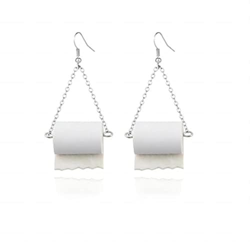 Funny Toilet Paper Earrings Novelty White Roll Toilet Paper Dangle Earrings for Women Gift Jewelry, 1, Zinc, No Gemstone