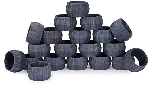 Ajuny Handgefertigter Serviettenring aus Bast Rattan grau Runden dekorativ 3.8 cm Serviettenhalter für Tischdekoration Esszimmer Hochzeit Abendessen Part Tischdekoration – 12er-Set