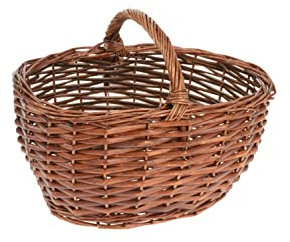 HERSIG - Cesto Vimini | Cestino Vimini Ovale con Manico - 28 x 18 x 14 cm - Colore Mogano