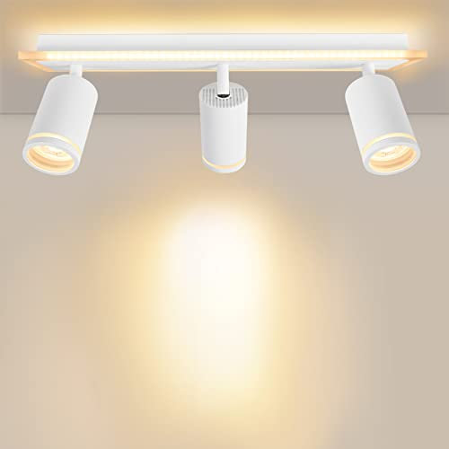 URing LED-Deckenleuchte, 3 Spot, Deckenstrahler, schwenkbar & schwenkbar, LED-Beleuchtung mit Unterlicht, 10 W + 3 x 5 W GU10, 2300 lm, Warmweiß 3000 K, für Küche, Wohnzimmer, mattweiß