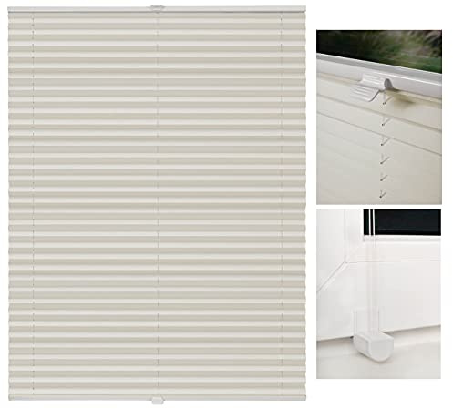 metablo Plissee nach Maß Klemmfix-Plissee ohne Bohren Blickdicht Lichtdurchlässig inklusive Klemmträger Plisseerollo für Fenster und Tür Sichtschutz Vanille B: 81-90 cm, H: 201-250 cm