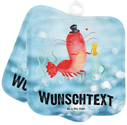 Mr. & Mrs. Panda Personalisierte Topflappen Hummer Weizen - Geschenke, Urlaub, Wirtschaft, Personalisiert, Set, Topfuntersetzer, Garnelen, Personalisierter Ofenhandschuh, Kochen, Namensaufdruck, Bier