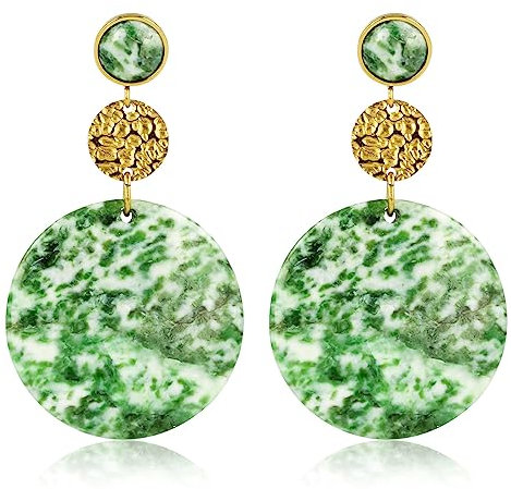 Statement-Ohrringe Green Spotted Jade Edelstein 50mm- Edelstahlen Ohrringe für Frauen - Silber und Gold - Mehrere Entwurfe und GröBe