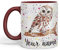 Vixar Personalised with Your Text Owl Bird Watercolour Art Coloured Ceramic Mug Cup Gift 330ml 11oz Custom Work Office Tea Coffee (O2) (Maroon)