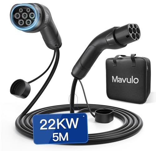 Mavulo Typ 2 Ladekabel, Modus 3 22kW 32A 5 Meter 3 Phasig für EV Elektroautos, EV-Ladekabel für ID3, ID4, ID5, Kona Elektro, Zoe Mit Tragetasche