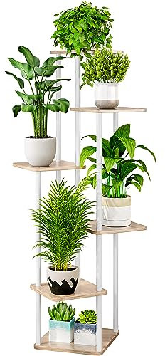 AZERPIAN Pflanzenständer, 6 Etagen, Metall, Blumenregal für mehrere Pflanzen, Ecke, hohe Blumenhalter für Terrasse, Garten, Wohnzimmer, Balkon, Schlafzimmer, Weiß