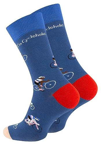 Vincent Creation Bunte Lustige Socken Damen & Herren Fun Socks Witzige Strümpfe Verrückte Socken Modische Oddsocks Mehrfarbig als Geschenk, Einheitsgrösse, (41-45, FahrradBlau)