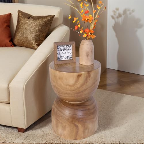 Kleiner Beistelltisch aus Holz, 40 cm hoch, handgeschnitzt, rustikaler Baumstumpf, Beistelltisch, natürliches Paulownia-Holz, kompakter runder Couchtisch, Mini-Holzhocker für drinnen und draußen, für