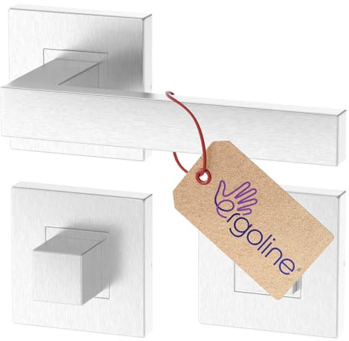 ERGO line CUBE Edelstahl V2A Türbeschlag, Modern Türgriff für Badtüren WC, Eckig, Drückergarnitur, Quadratisch Türbeschlag, Türklinken Innentüren, Türdrücker Edelstahl Matt Gebürstet