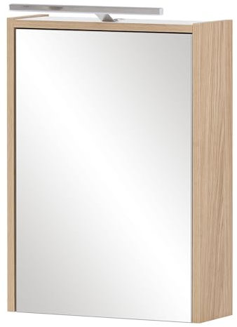 Lomadox Badezimmer Spiegelschrank Spiegel mit LED Leuchte 43,5cm breit, Eiche hell
