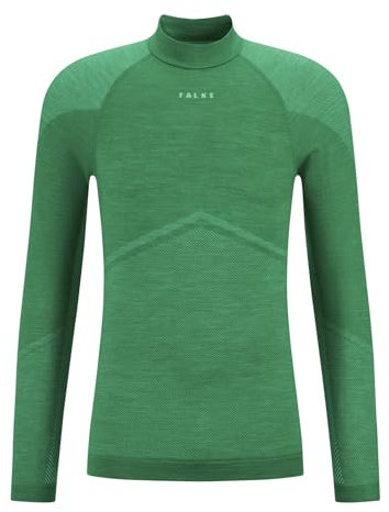 FALKE Herren Baselayer-Shirt Wool-Tech Round Neck M L/s Sh Wolle Funktionsmaterial schnelltrocknend 1 Stück, Grün Grass Green 7014 Trend, M