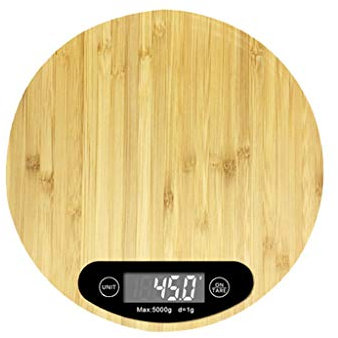UNbit Multifunction Digital Kitchen Scale, 1g-5kg/11lb Large Platform and Backlit LCD Electronic Food Weighing-Easy Clean Bamboo Wood Material Scales