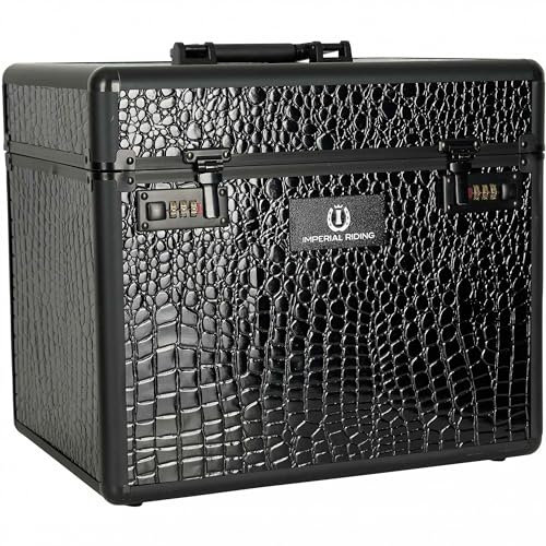 RL24 - Putzbox IRHShiny Imperial Riding | Putzkoffer für Pferde ohne Inhalt | mit Teilwänden & Spiegel im Deckel | Putzkasten in Schwarz Croco | Pferdezubehör für die Pferdepflege | 38 x 28 x 32 cm
