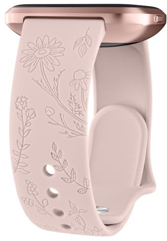 Wanme Gravé Floral Bracelets de Montre 20mm 22mm, Bracelets en Silicone Imperméables, Bracelet de Remplacement Réglable à Dégagement Rapide pour Homme Femme (Rose, 20mm)
