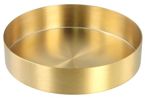 KEILEOHO 14cm Goldenes Rundes Tablett Klein, Edelstahl Servierplatte, Dekoteller für Bar, Küche, Badezimmer, Schmuck und Make-up