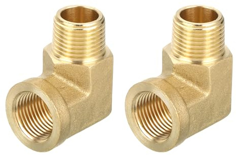 sourcing map Brass Pipe Fitting 90 Degree Street Elbow Brass 3/8 NPT Pipe Connector for Gas, Air, Oil, Propane, 2pcs