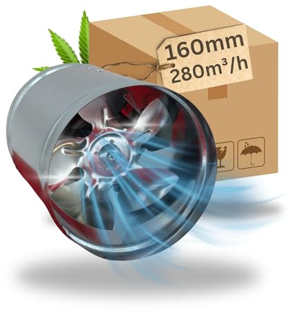 TronicXL 160mm Premium Industrie Axial Rohrlüfter Metall Grow Abluftventilator für Growroom Grower Abluftlüfter Lüfter 160 mm