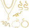 Hifot 6 Stück Schlangen Schmuck Set für Damen Teenager Schlangen Ohrringe Gold Schlangen Armband Mehrschichtige Halskette Ring Haarspangen Schlangen Accessoires Gothic Medusa Kostüm