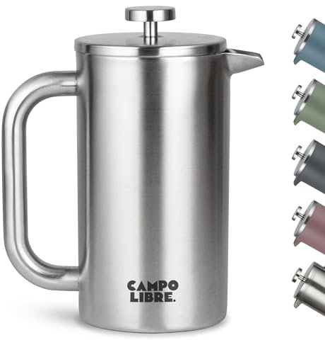 Campo Libre.® Giorgio. French Press I Kaffeebereiter aus doppelwandigem Edelstahl 1l I plastikfreie Kaffeepresse mit Thermofunktion inkl. Ersatzfilter I Kaffeezubereiter aus 100% recyceltem Edelstahl