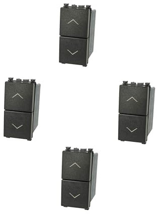 4 Pezzi Pulsante doppio INTERBLOCCATO sali e scendi 10A per tapparelle serranda compatibile con Vimar Arke colore Nero incasso presa a muro confezione 4 pz