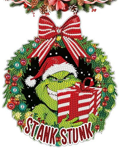 5D Weihnachten Diamant Painting Anhänger mit Kette, Ø21 DIY Diamond Art Painting Weihnachtskranz Anhänger, 5D Weihnachtsanhänger Ornamente für Anfänger, Tür Fenster Wand Deko DIY Geschenk (B)