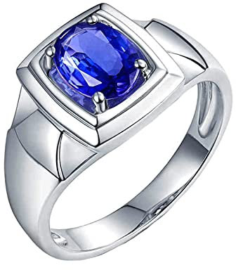 AMDXD Echt Gold, Goldring Herren Weißgold 750 18K, Blau Tansanit 1.14ct Eheringe Pärchen Ringe Verlobungsring Solitär Männer Ring Gr.67 (21.3)