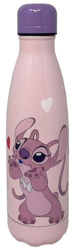 CARTOON Bouteille isotherme en acier inoxydable avec bouchon dévissable, bouteille isotherme en acier inoxydable pour enfants garçons, 500 ml (Stitch, lilas)