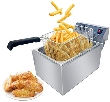 EASYROSE Commercial Deep Fat Fryer 17L Electric Deep Fryer with Basket, Lid & Temperature Control, Countertop Chip Fryer Perfect for Commercial or Domestic Use, 3000W, 240V