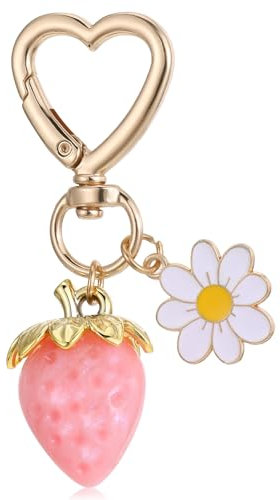Erdbeeren Schlüsselanhänger Aesthetic Mit Schlüsselring Herz Süßer Strawberry Gänseblümchen Taschenanhänger Aesthetic Kawaii- Blume Schlüsselanhänger Zubehör Accessoires Dekor Für Mädchen Geldbörse