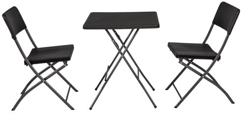 Home Source 3-Piece Outdoor Patio Folding Bistro Set, Camping Catering BBQ Picnic Party, Black