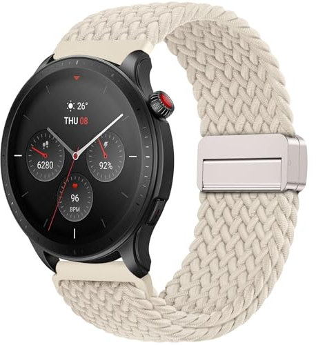 OUTPUTBT 22mm Treccia Magnetico Cinturino per Amazfit GTR 4/3/3 Pro/2/2e/GTR 47mm Nylon Cotone Cinturini per Bip 5/Stratos 3/2/2S/Balance 46mm/Cheetah/Honor Watch GS3/Magic Watch 2 Uomo Donna