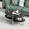 GIANTEX Couchtisch aus gehärtetem Glas, ovaler Beistelltisch mit 3 Glas-Ablagen & Edelstahlbeinen mit Fußpolstern, eleganter Wohnzimmertisch für Büro & Zuhause, 89 × 49× 45 cm (Schwarz)