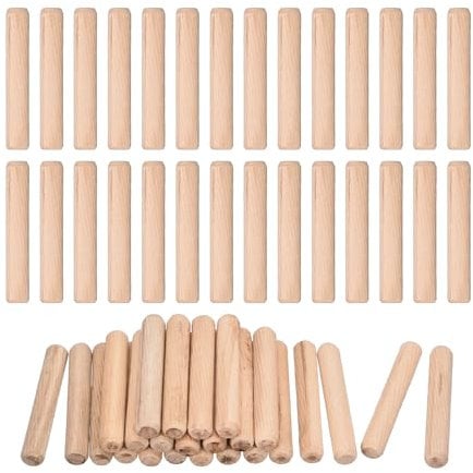 QUARKZMAN 60 Stk. Holzdübel 10x60mm(0,39x2,36) Gerillte abgeschrägte Enden Holz Dübel Stifte Getrocknetes Hartholz für Holzbearbeitung Möbel Regal