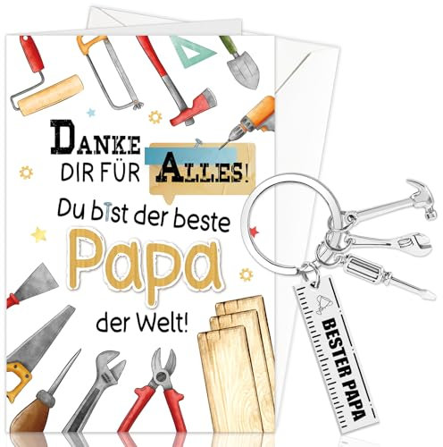 DPKOW BESTER PAPA Geschenk Vatertagsgeschenk, Papa Karte mit Umschlag Schlüsselanhänger Papa Geburtstagsgeschenk Karte Vatertag Männertag Geschenk Gadget Weihnachten