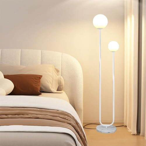 Lampada da terra minimalista doppia Lampada da terra in vetro bianco Interruttore a pedale Lampada verticale Lampada da tavolo in ferro antiruggine Lampade da terra a sfera rotonda per camera da lett