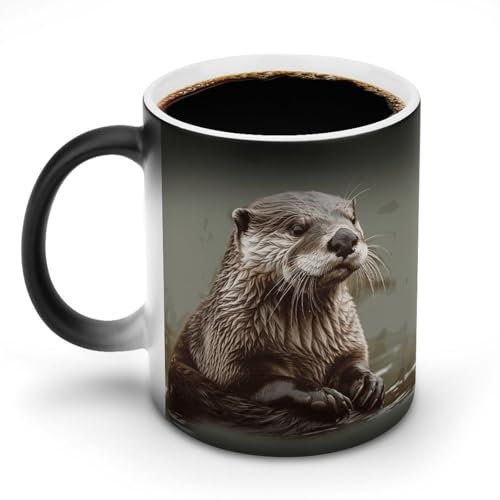 QSKDLAC Kaffeetassen aus Keramik, lustiger Biber, Tier, wärmewechselnde Farbe, Reise-Tasse für Damen und Herren, Geschenk