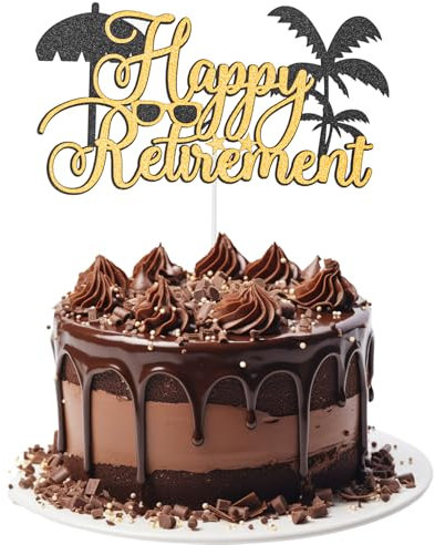 ALLY-MAGIC Y9SMTXCP Tortenaufsatz Happy Retirement, glitzernd, goldfarben, für den Ruhestand, Cupcake-Topper für Party, Dekoration, Geschenke, Männer und Frauen
