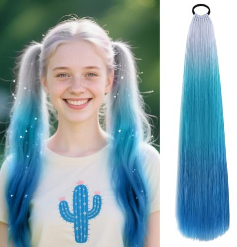 Aomig Ponytail Extension Gradient Braid Extensions mit Haargummi Glattes Haar Bunte Haarsträhnen für Damen Kinder Mädchen Haarsträhnen zum Braiding Hair Einflechten Haar für Party Festival Geschenke-B