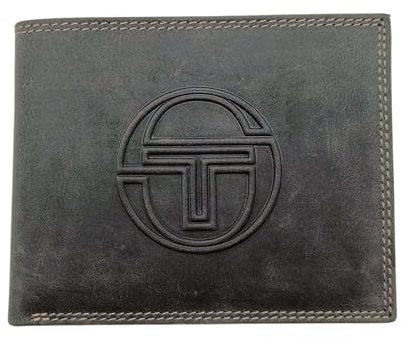 Sergio Tacchini Herren-Geldbörse aus echtem Leder – geprägtes Logo, Kontrastnähte, elegantes und funktionales Design, marineblau, Piccolo, Modern